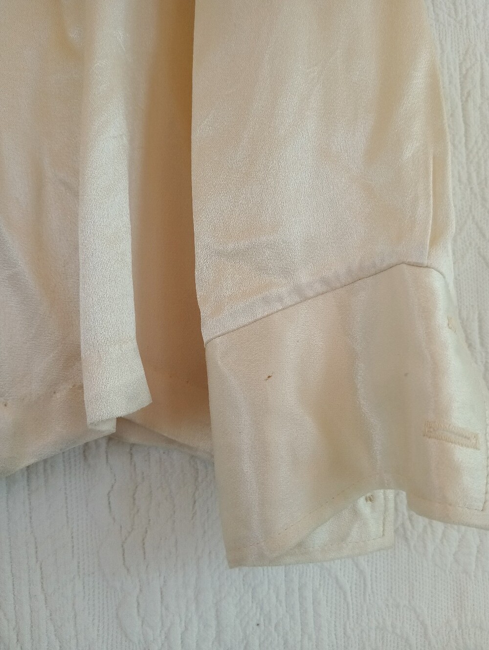 vintage cream silky satin button-down blouse classic pointed Dagger collar 70s - Picture 6 of 12